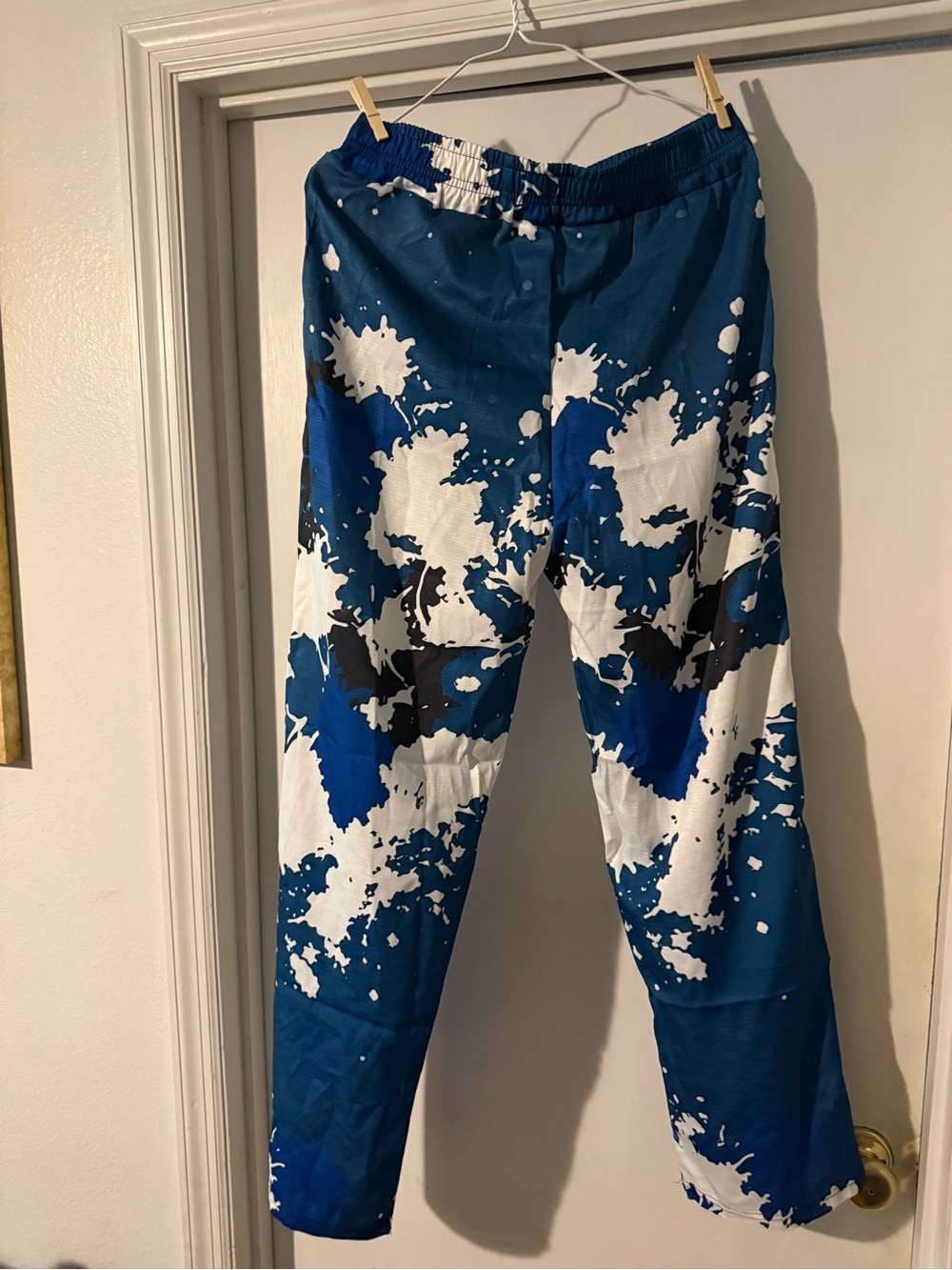 Blue and White Painted-Print Women’s Pants